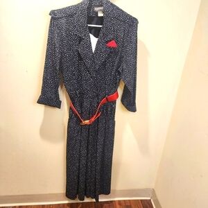 S.L. Fashion Polka Dot Vintage Belted Midi Dress With Pockets Size 12